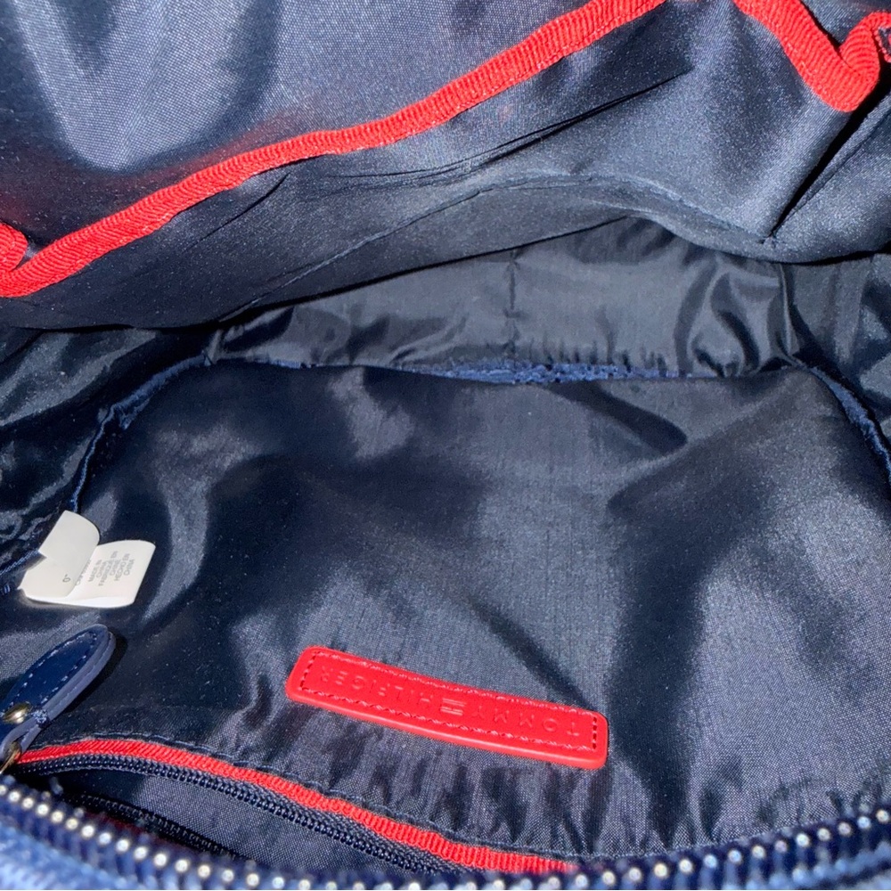 Tommy Hilfiger Backpack Monogram Logo Purse Zipper Pockets Navy Blue Gold Medium - Picture 7 of 10